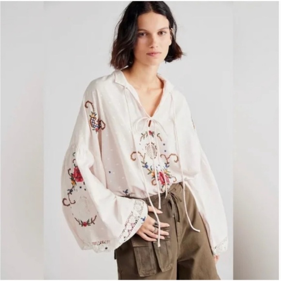 Free People Fillyboo Cover Me In Cross Stitch Blouse Large NWT - Picture 1 of 17
